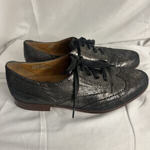 Earthies Santana Pewter Shoes Womens 8.5B Gray Leather Lace Up Wingtip Oxford